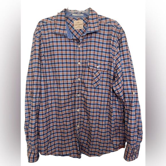 Tommy Bahama Orange/Blue Plaid Long Sleeve Coastal Flip Cuff Button Up Shirt XL - Picture 1 of 9
